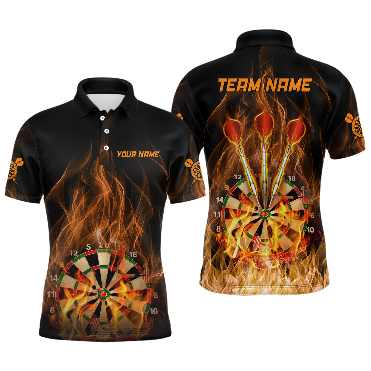Fire Flame Dartboard Mens Darts Polo Shirt Custom Dart Shirts For Men Dart Jerseys LDT1006