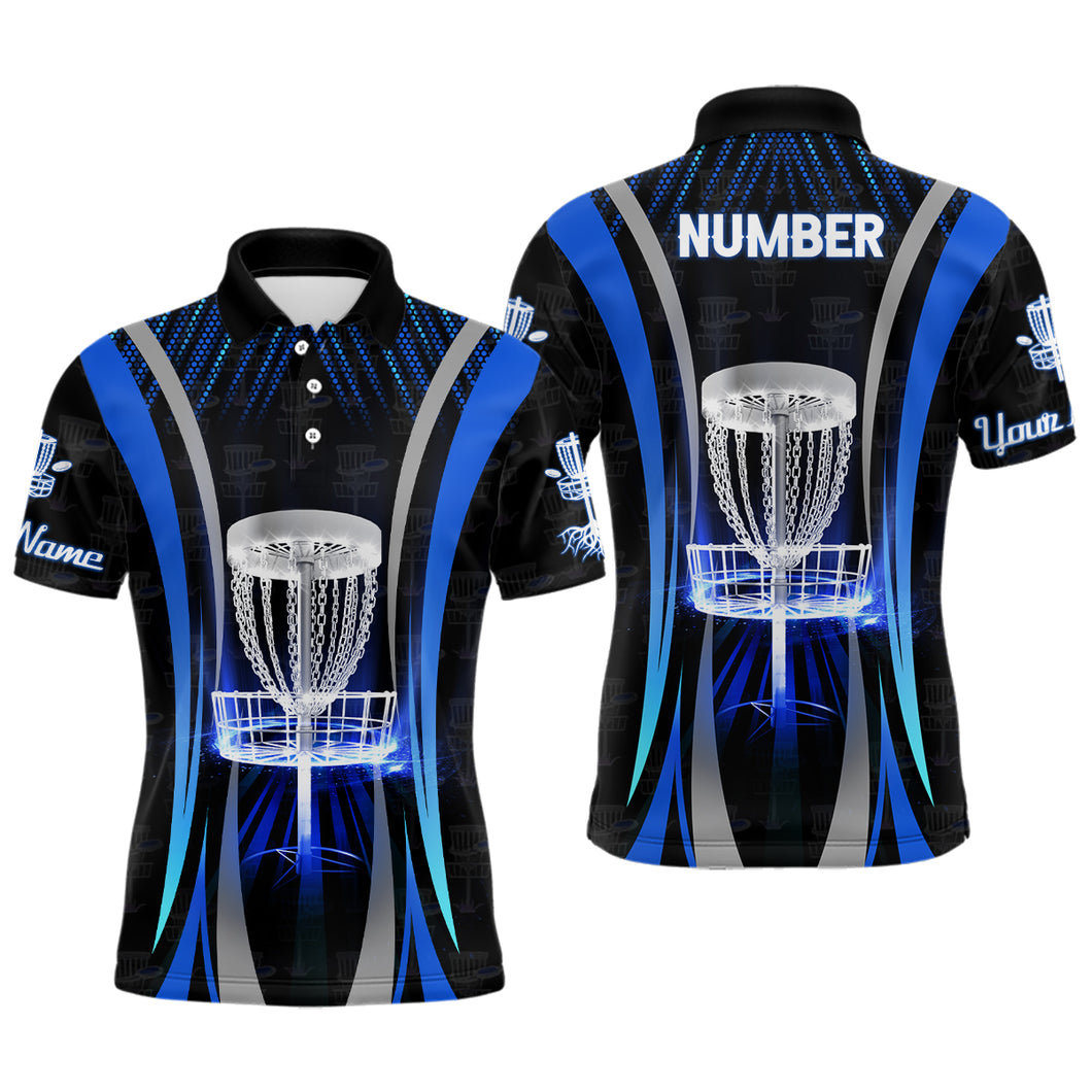 Blue Mens Cool Disc Golf Polo Shirt Custom Name And Number Disc Golf Shirts For Men, Golf Gifts LDT0210