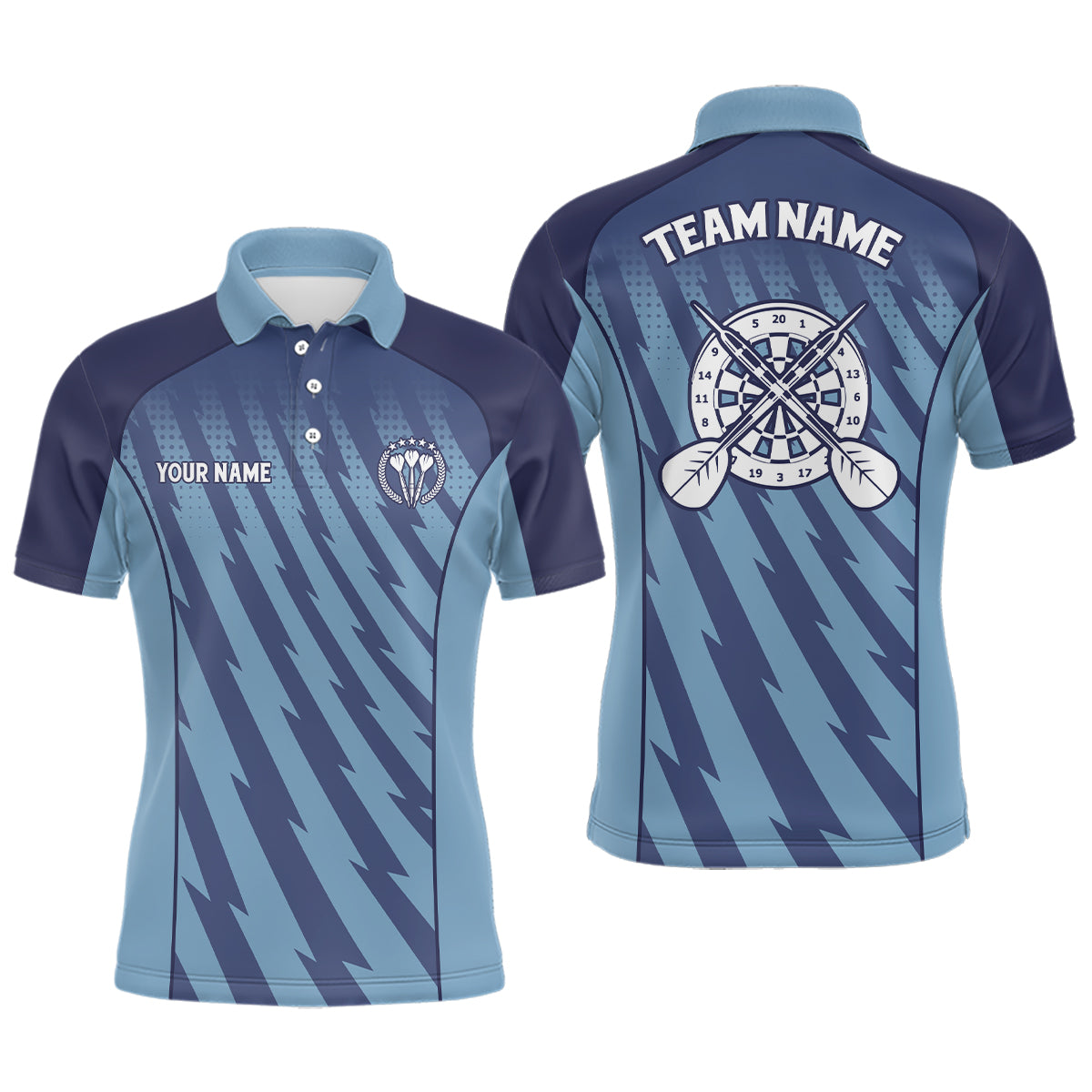 Personalized Gradient Blue Lightning Mens Darts Polo Shirt Darts Shirt For Men Darts Jersey LDT0483
