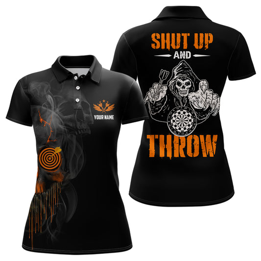 Womens Skull Darts Polo Shirt Halloween Orange Darts Shirt For Women Dart Jerseys LDT0491
