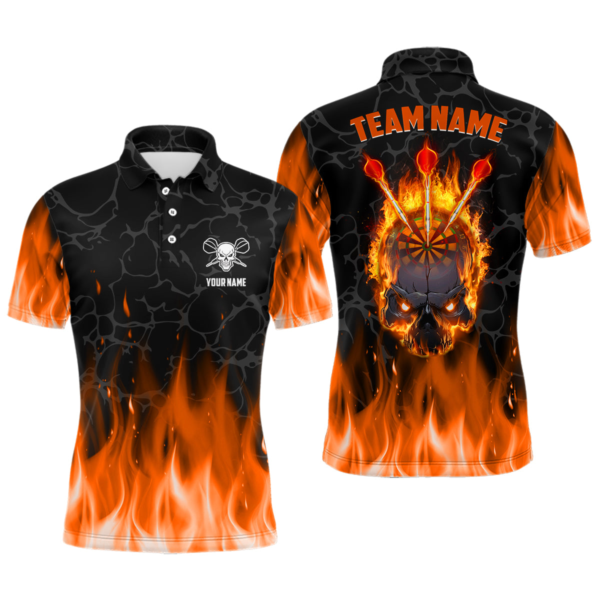 Orange Flame Skull Mens Darts Polo Shirt Custom Scary Darts Shirt For Men Dart Jerseys LDT1421