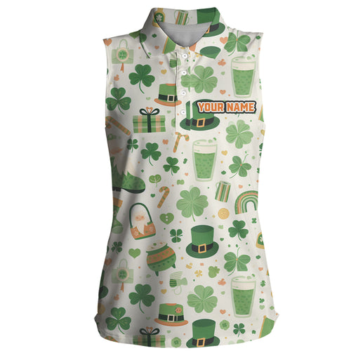 St Patrick Day Seamless Womens Sleeveless Polo Shirts Custom Green Golf Shirts For Women Golf Gifts LDT1313