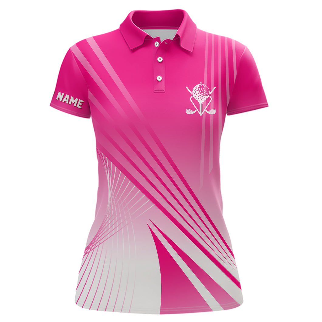 Pink White Womens Golf Polo Shirts Custom Name Golf Shirts For Women Personalized Golf Gifts LDT1319