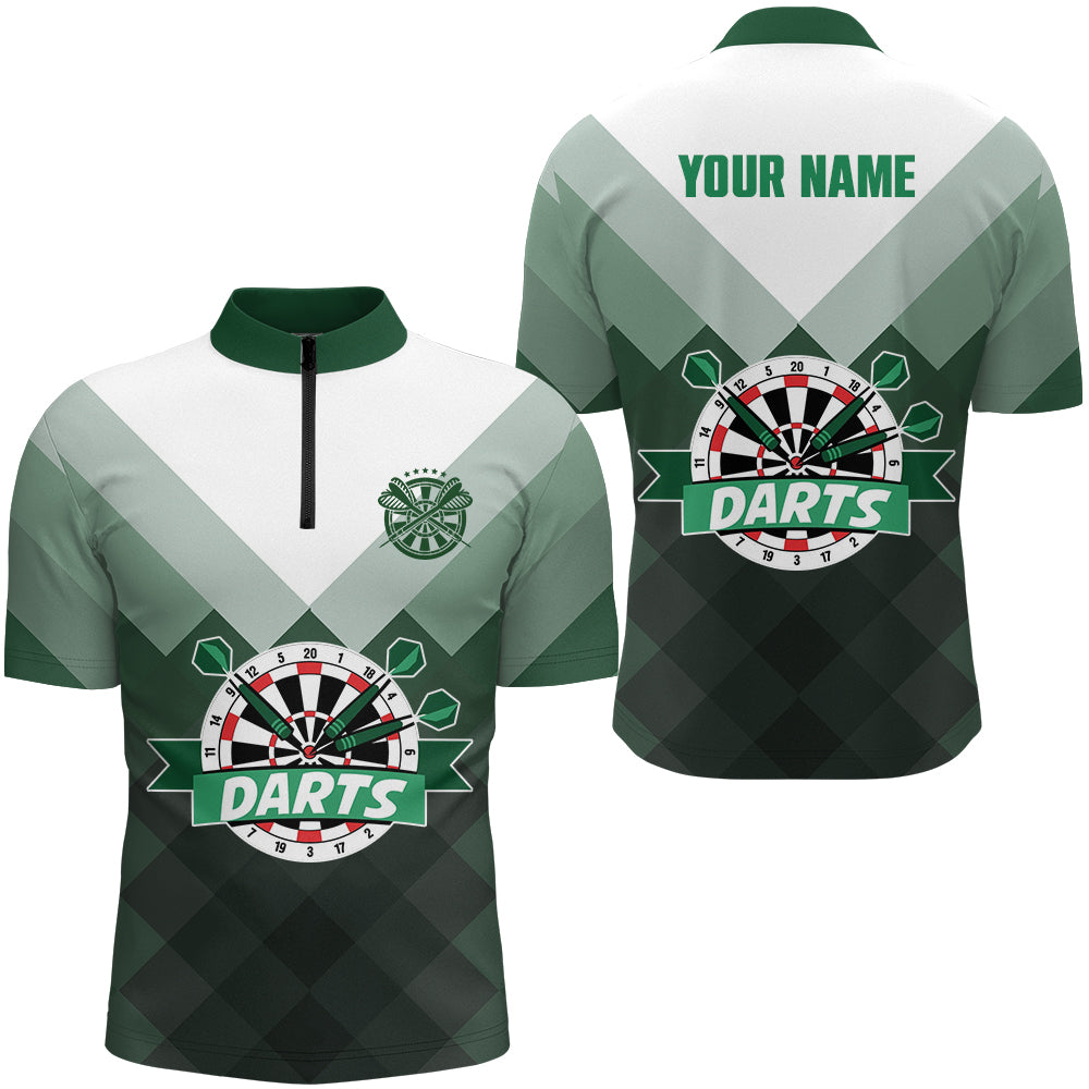 Personalized Gradient Green Geometric Pattern Darts Quarter Zip Shirt Men Darts Jersey LDT0399