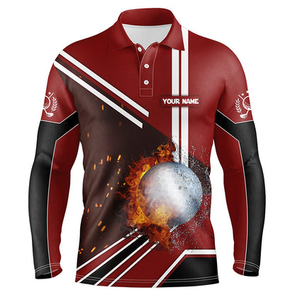 Golf Ball On Fire And Water Red Golf Polo Shirts Personalized Flame Golf Shirts For Men LDT0221