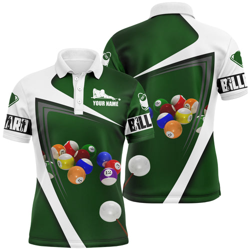 Personalized Green White Billiard Balls 3D Polo Shirts For Men, Custom 8 Ball Billiards Jerseys VHM0055