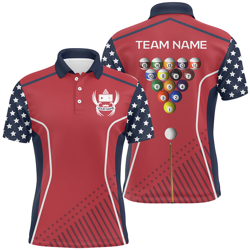 Personalized Eagle Patriotic Red Navy Billiard Polo Shirts For Men, Custom Billiard Balls Jerseys VHM0204