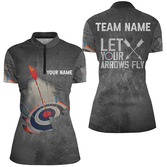 Personalized Let Your Arrows Fly Archery Quarter-Zip Shirts For Women, Flaming Arrows Archery Shirts VHM0656