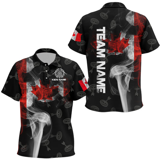 Personalized Vintage Smoke Canadian Flag Archery Polo Shirts For Kids, 3D Target Archery Jerseys VHM0794