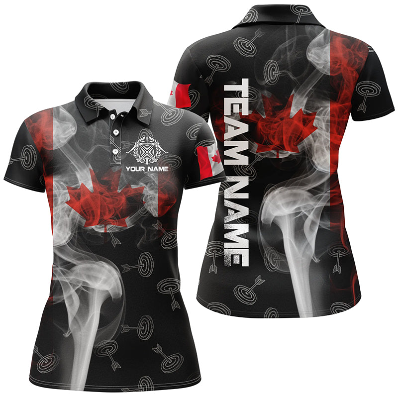 Personalized Vintage Smoke Canadian Flag Archery Polo Shirts For Women, 3D Target Archery Jerseys VHM0794