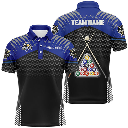 Personalized Sport Blue Black 8 Ball Billiard 3D Polo Shirts For Men, Custom Billiard Balls Jerseys VHM1026