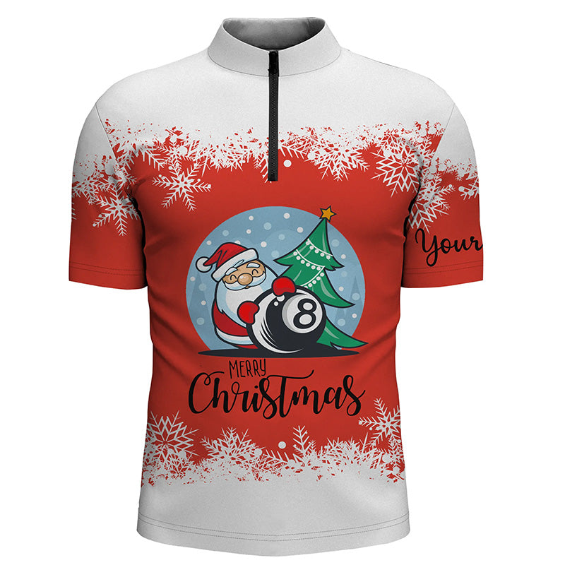 Personalized Merry Christmas 8 Ball Billiard Quarter-Zip Shirts For Men, Christmas Billiard Shirts VHM0664