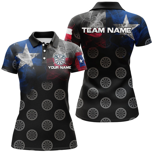 Personalized Smoke Texas Flag Dart Polo Shirts, Custom Patriotic Darts Shirts For Women Dart Jerseys VHM1102