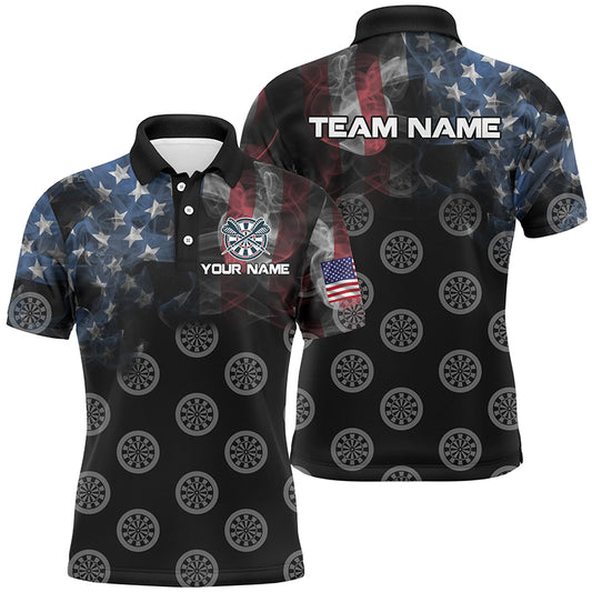 Personalized Smoke US Flag Dart Polo Shirts, Custom Patriotic Darts Shirts For Men Dart Jerseys VHM1103