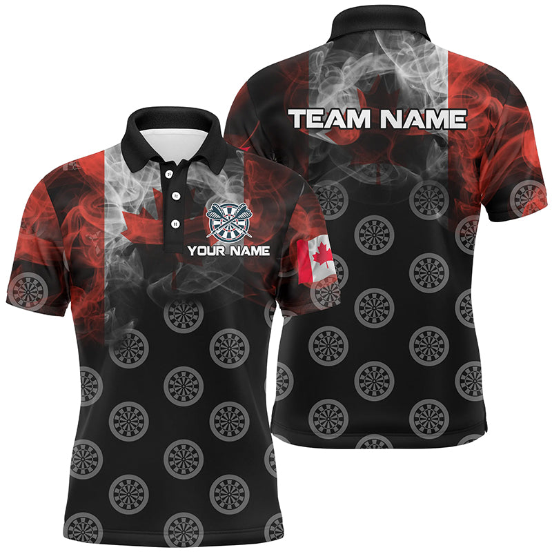Personalized Smoke Canada Flag Dart Polo Shirts, Custom Patriotic Darts Shirts For Men Dart Jerseys VHM1104