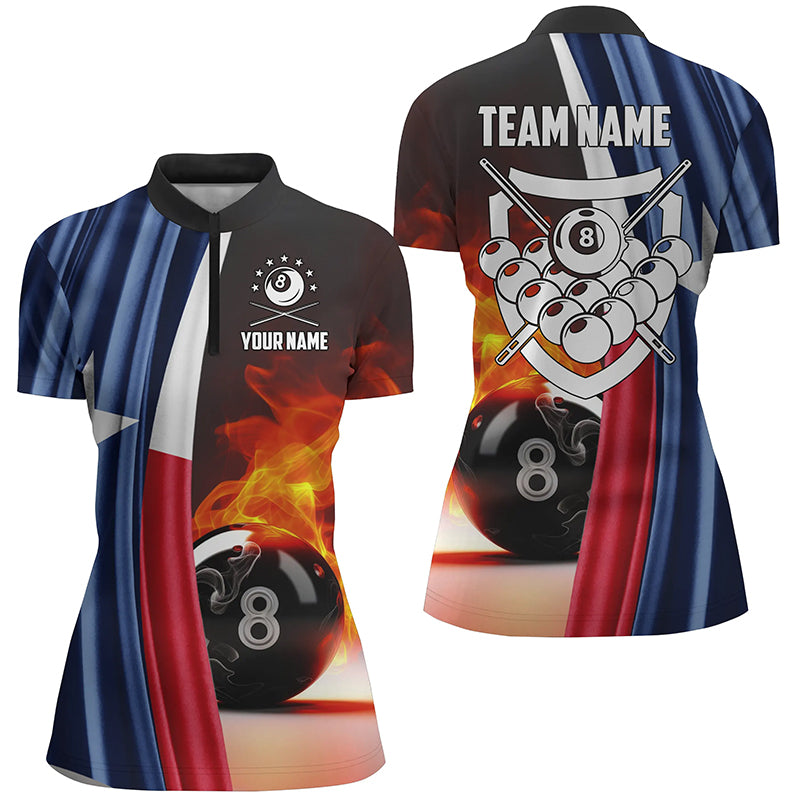 Personalized Fire 8 Ball Pool Billiard 3D Quarter-Zip Shirts For Women, Texas Flag Billiards Jerseys VHM0691