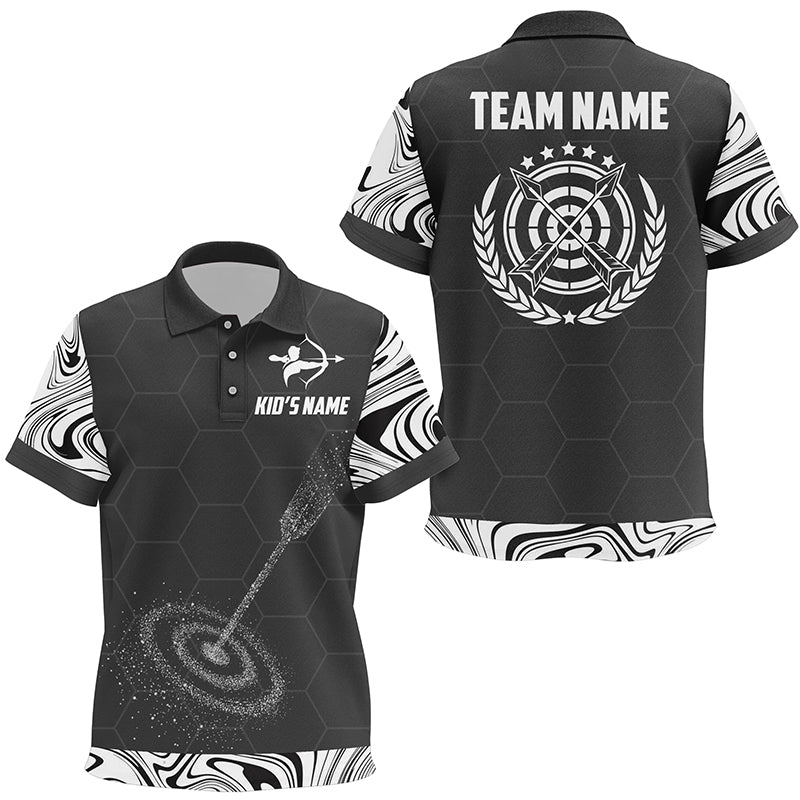 Personalized Black White 3D Target Archery Polo Shirts For Kids, Custom Idea Gifts For Team Archery VHM0710