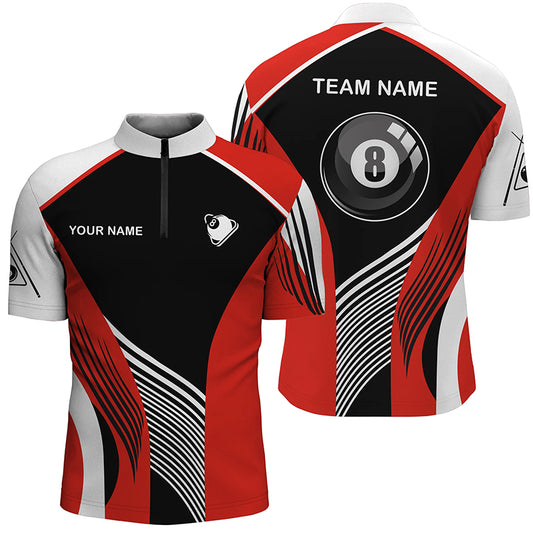 Personalized Red 8 Ball Pool Billiards Quarter-Zip Shirts For Men, 8 Ball Billiard Team Shirts VHM0711