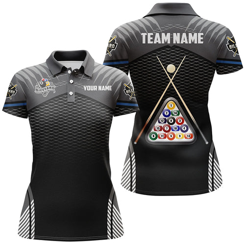 Personalized 8 Ball Billiards Sport Black 3D Polo Shirts For Women, Custom Billiard Balls Jerseys  VHM0316
