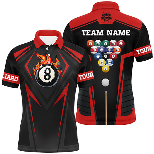 Personalized Style Red Fire 8 Ball Billiard 3D Polo Shirts For Men, Custom Pool Balls Team Jerseys VHM1067