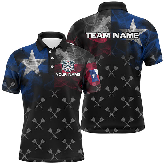Personalized Smoke Texas Flag Dart Polo Shirts, Custom Patriotic Darts Shirts For Men Dart Jerseys VHM1093