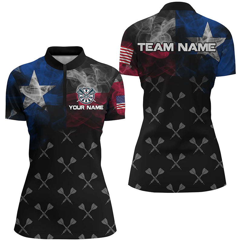 Personalized Smoke Texas Flag Dart Quarter-Zip Shirts, Patriotic Darts Shirts For Women Dart Jerseys VHM1093