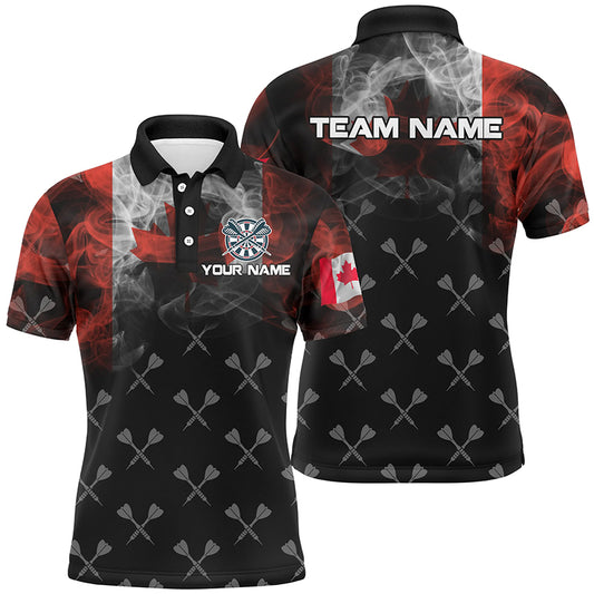 Personalized Smoke Canada Flag Dart Polo Shirts, Custom Patriotic Darts Shirts For Men Dart Jerseys VHM1095