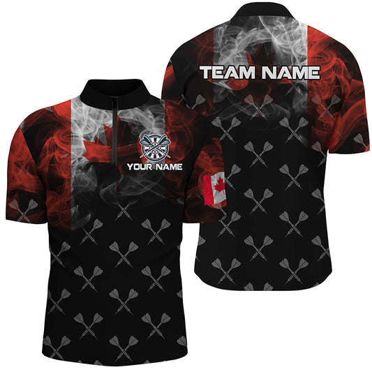 Personalized Smoke Canada Flag Dart Quarter-Zip Shirts, Patriotic Darts Shirts For Men Dart Jerseys VHM1095