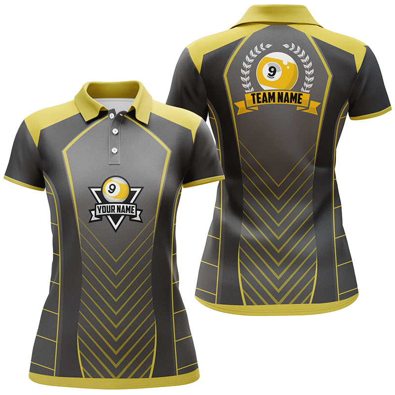 Personalized 9 Ball Pool Emblem 3D Billiards Polo Shirts For Women, Custom 9 Ball Team Shirts VHM0610