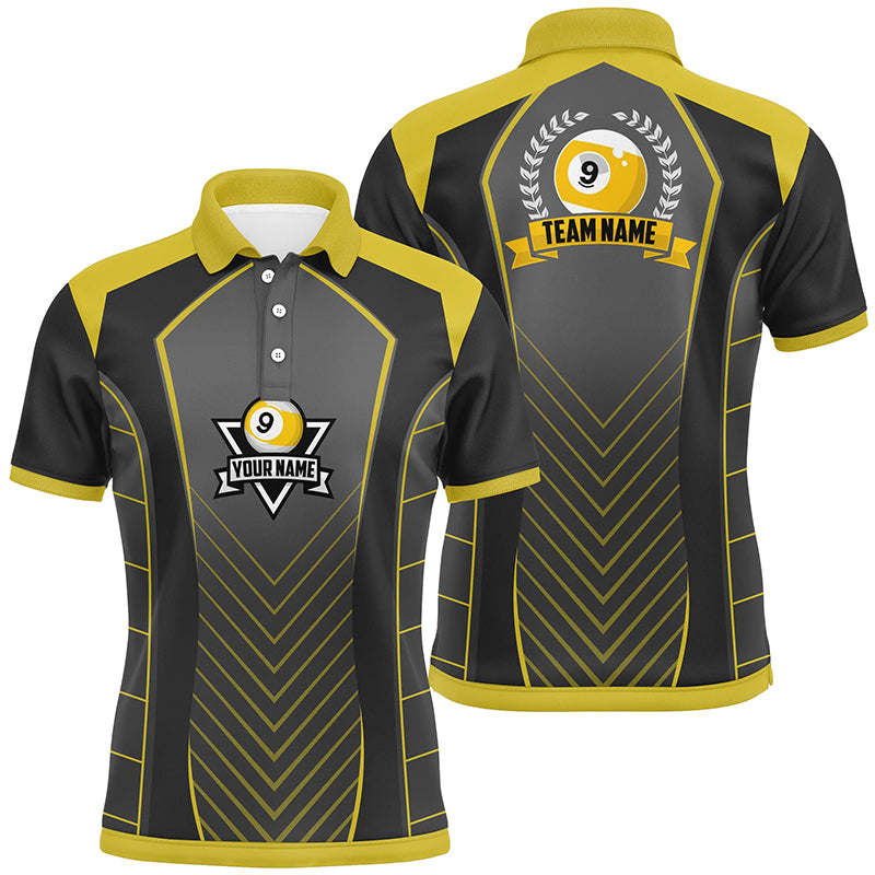 Personalized 9 Ball Pool Emblem 3D Billiards Polo Shirts For Men, Custom 9 Ball Team Shirts VHM0610