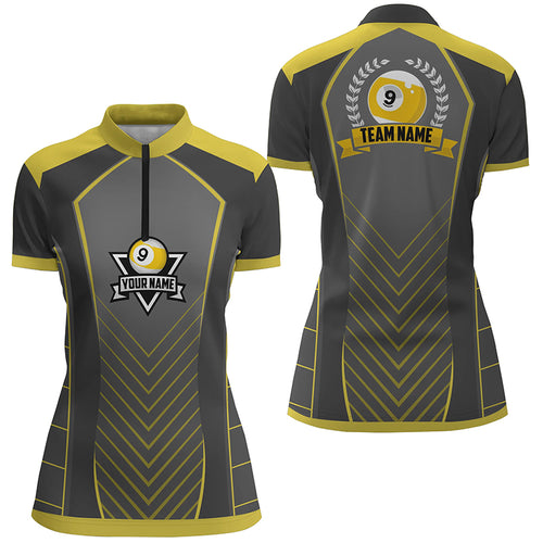 Personalized 9 Ball Pool Emblem 3D Billiards Quarter-Zip Shirts For Women, Custom 9 Ball Team Shirts VHM0610