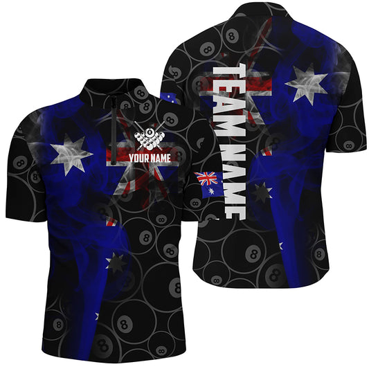 Personalized Vintage Smoke Australian Flag Billiard Quarter-Zip Shirts For Men, 8 Ball Team Jerseys VHM0613