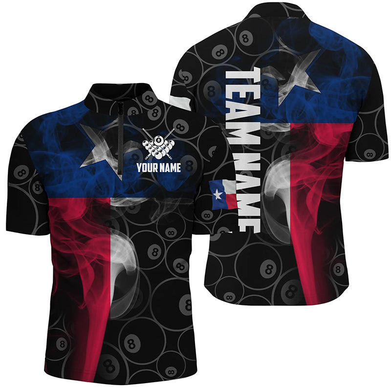 Personalized Vintage Smoke Texas Flag Billiard Quarter-Zip Shirts For Men, 8 Ball Team Jerseys VHM0614