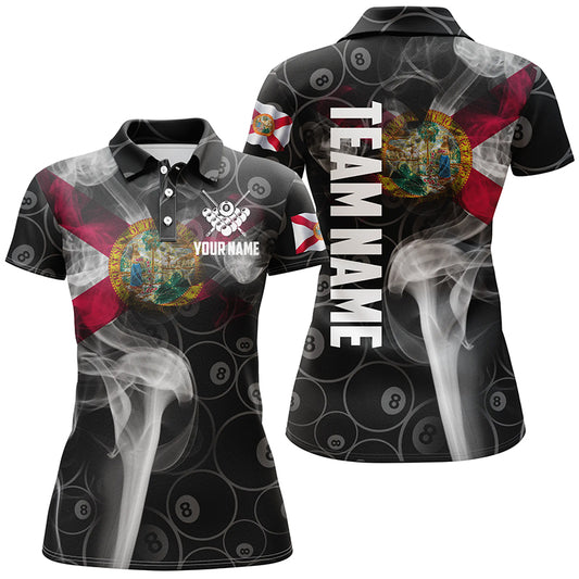 Personalized Vintage Smoke Florida Flag Billiard Polo Shirts For Women, 8 Ball Pool Team Jerseys VHM0615