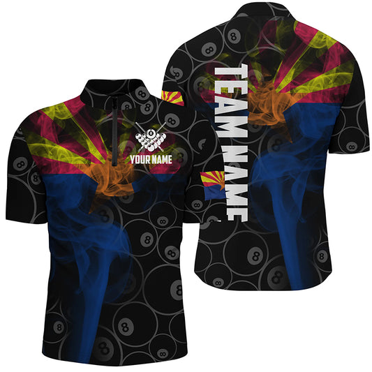 Personalized Vintage Smoke Arizona Flag Billiard Quarter-Zip Shirts For Men, 8 Ball Team Jerseys VHM0616