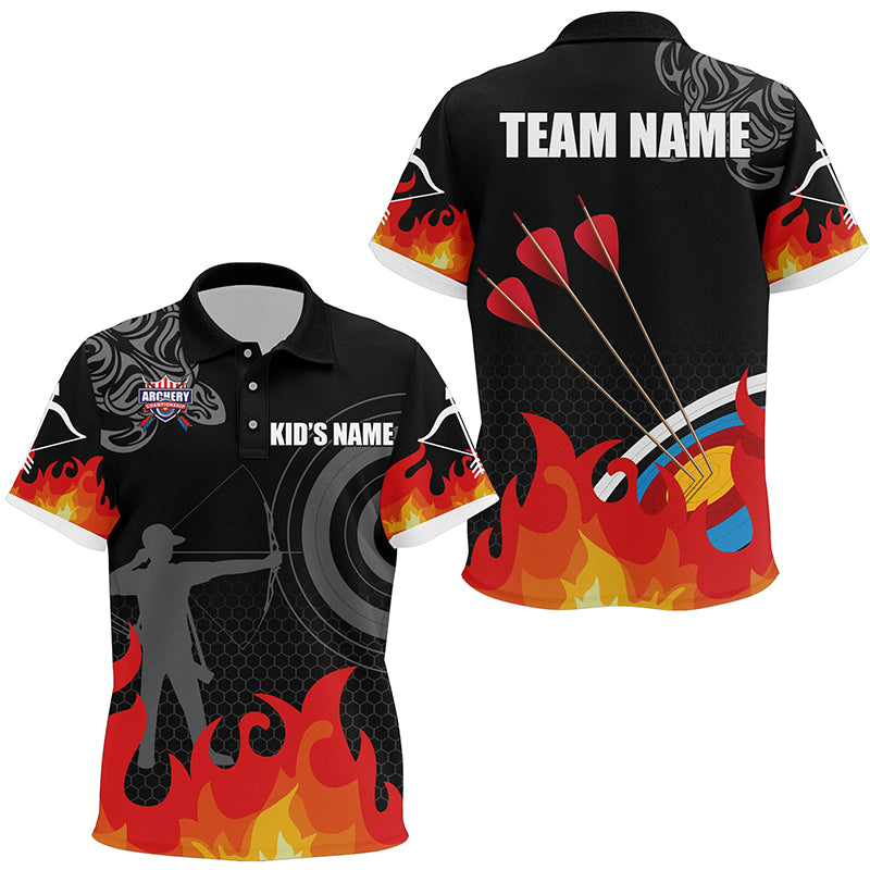 Personalized Flame 3D Target Archery Silhouette Archer Polo Shirts For Kids, Custom Archery Shirts VHM0624