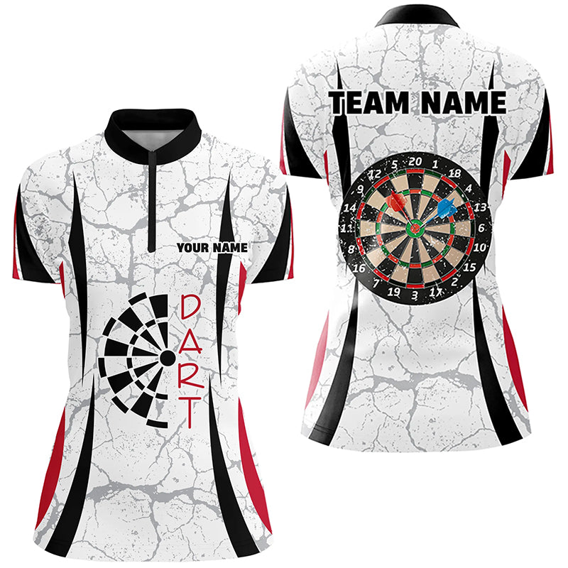 Personalized White Dart Quarter-Zip Shirts For Women Custom Dart Jerseys Womens Dart Team Shirts VHM1148