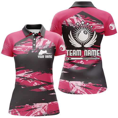 Personalized Pink Billiard 8 Ball Pool 3D Polo Shirts For Women, Custom Name Funny Billiard Jerseys VHM0031