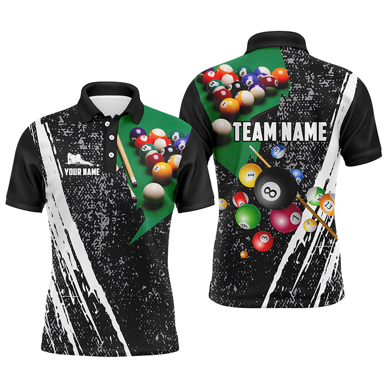 Personalized Billiard Balls Paint Black Polo Shirts For Men, Custom Billiard Player Jerseys VHM0048