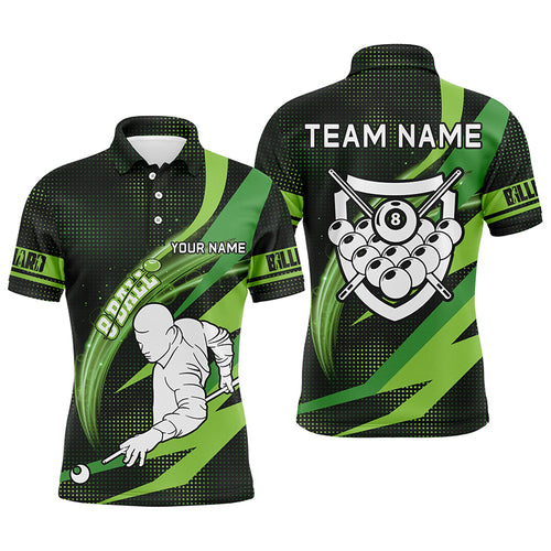 Personalized Players Billiards 8 Ball 3D Polo Shirts For Men, Custom Name Green Billiards Jerseys VHM0437