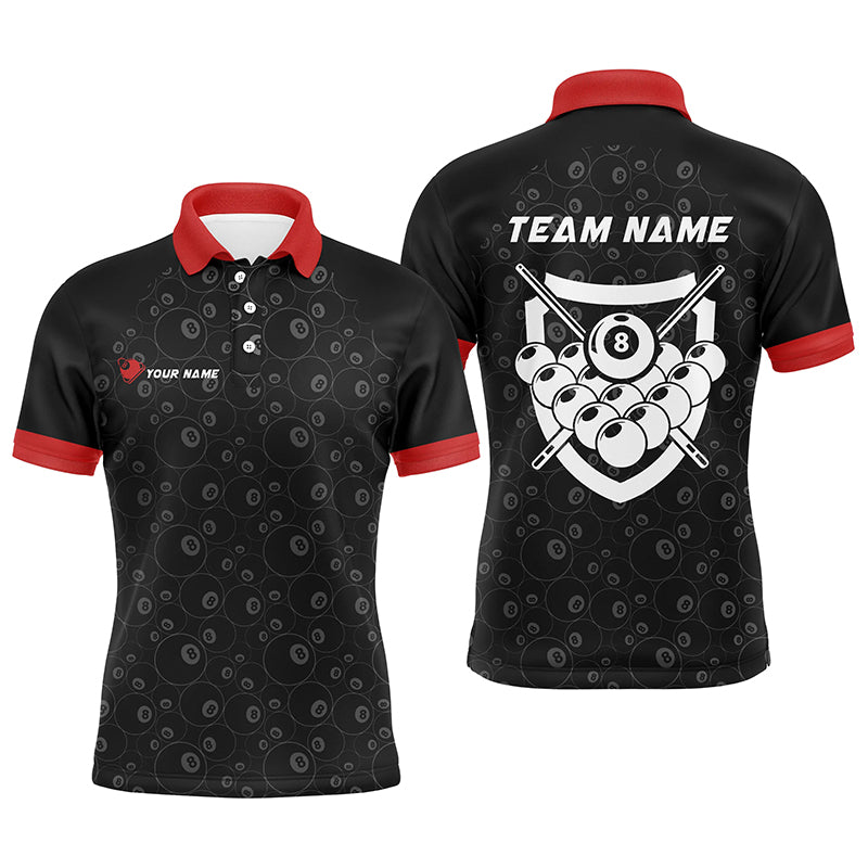 Personalized 8 Ball Pattern Billiard Red Black 3D Polo Shirts For Men, Custom Billiard Balls Jerseys VHM0439