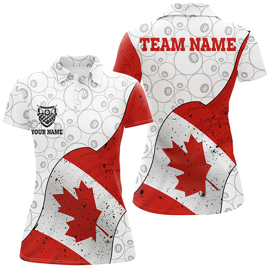 Personalized Canadian Flag Billiard Polo Shirts For Women Custom 8 Ball Pool Pattern Billiard Shirts VHM0645