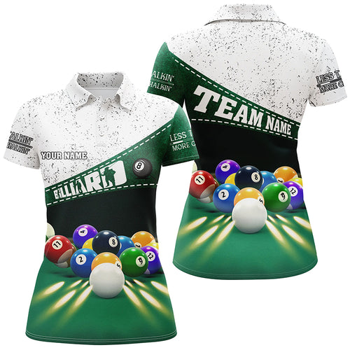 Personalized Billiard Balls 3D Polo Shirts For Women, Custom Less Talk More Chalk Billiard Jerseys VHM0198