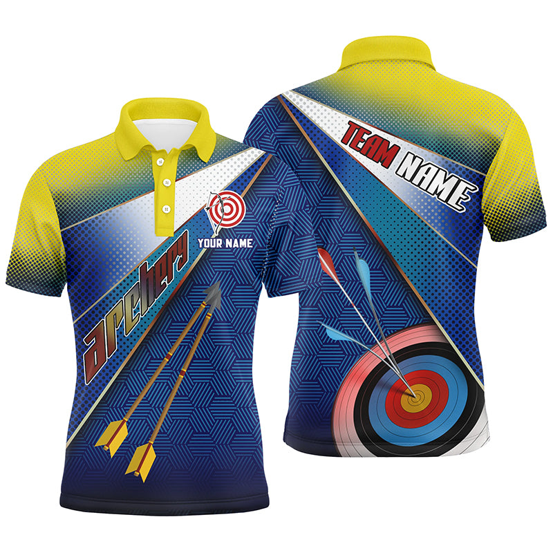 Personalized Yellow Blue 3D Target Archery Polo Shirts For Men, Custom Arrows Archery Team Shirts VHM0658