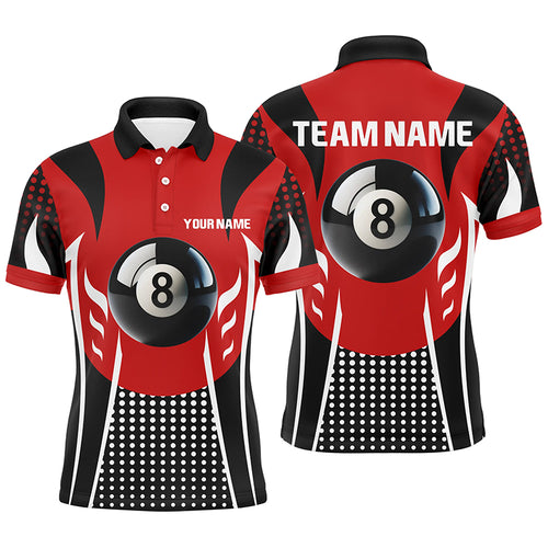 Personalized Red Black 8 Ball Billiard 3D Polo Shirts For Men, Custom Billiards 8 Ball Pool Jerseys VHM1037