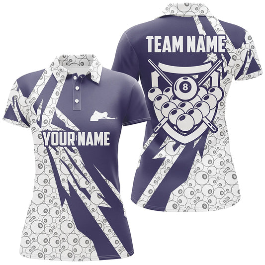 Personalized 8 Ball Pattern Purple White Billiard Polo Shirts For Women, Billiard Balls Shirts VHM0463
