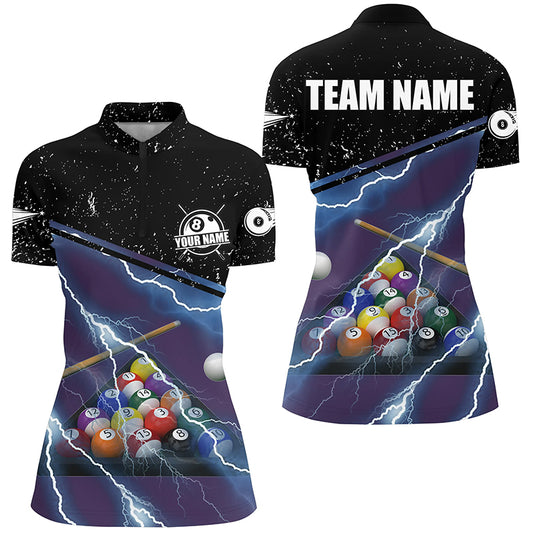 Personalized Thunder Lighting Purple Black Billiard Quarter-Zip Shirts For Women, Billiards Jerseys VHM0465