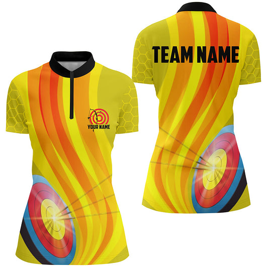 Personalized Light Arrows 3D Target Archery Quarter-Zip Shirts For Women Custom Yellow Archery Shirts VHM0669