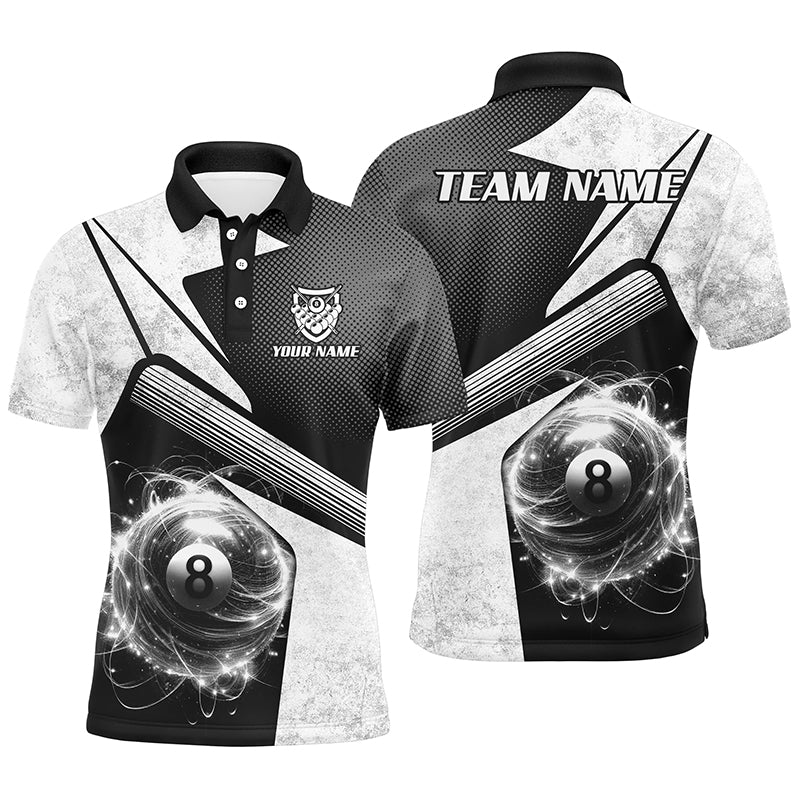 Personalized Sport White 8 Ball Billiard 3D Polo Shirts For Men, Custom 8 Ball Pool Team Jerseys VHM1043