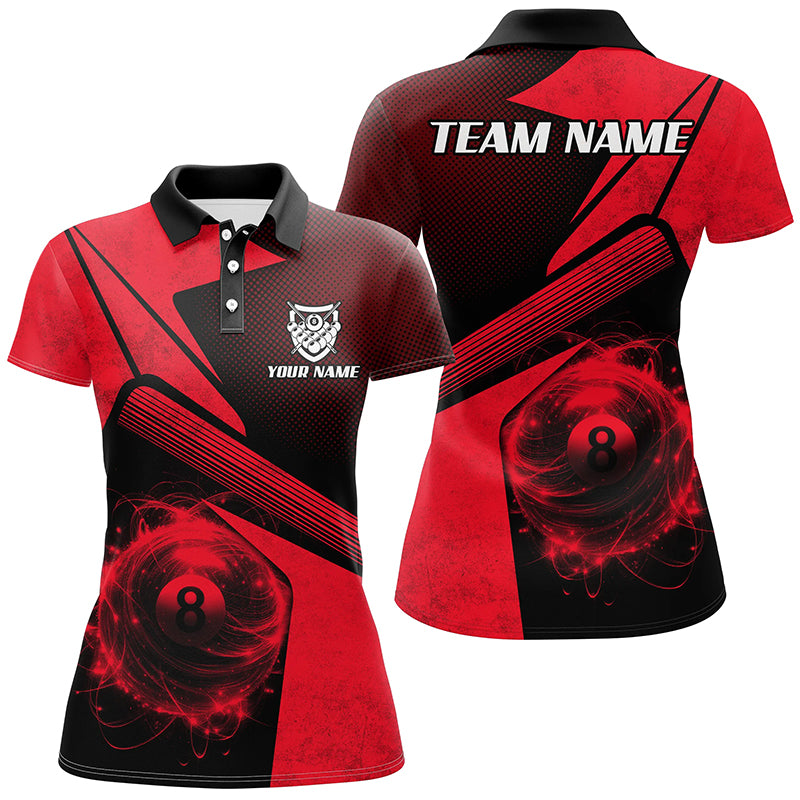 Personalized Sport Red 8 Ball Billiard 3D Polo Shirts For Women, Custom 8 Ball Pool Team Jerseys VHM1044